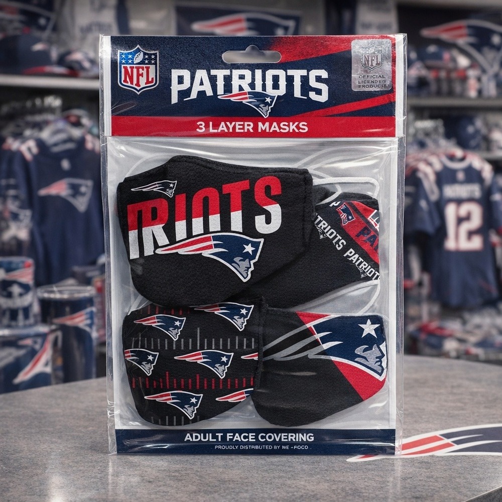 New England Patriots Adult Face Masks 3 Pack FOCO 3 Layer Cloth‎ Coverings NEW